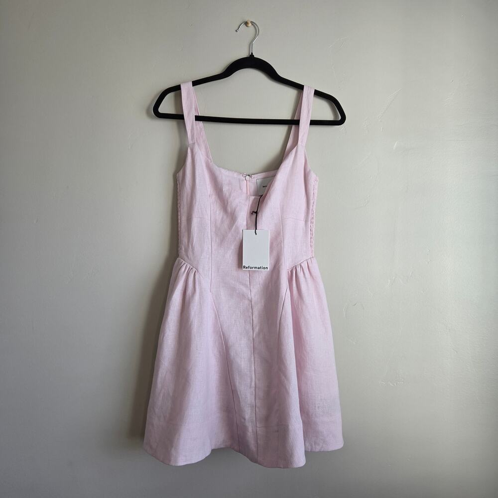 NWT Reformation Birdie Linen Mini Dress Pink Cherry Blossom Wedding Sz 4